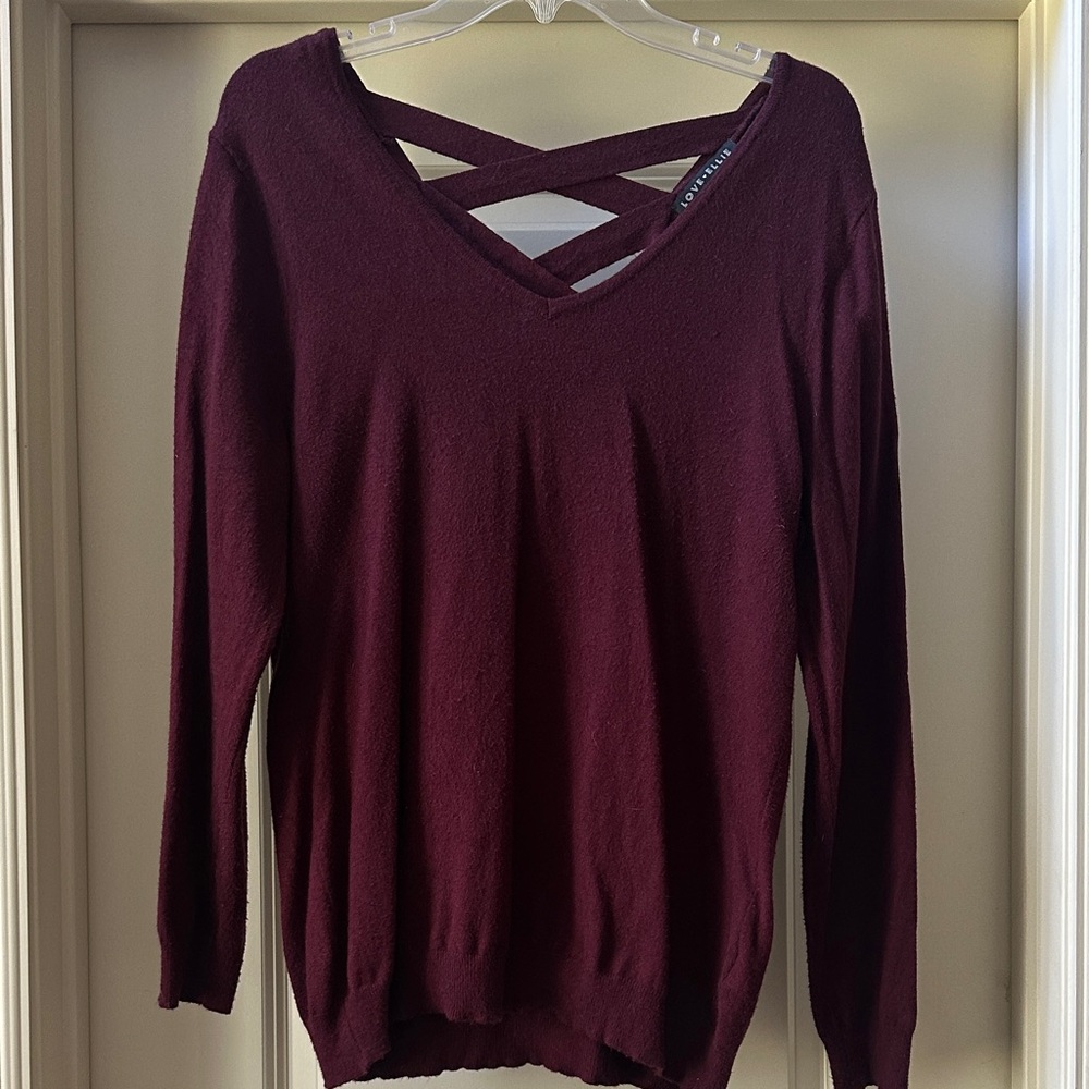 Chic Burgundy Sweater with Cross Back